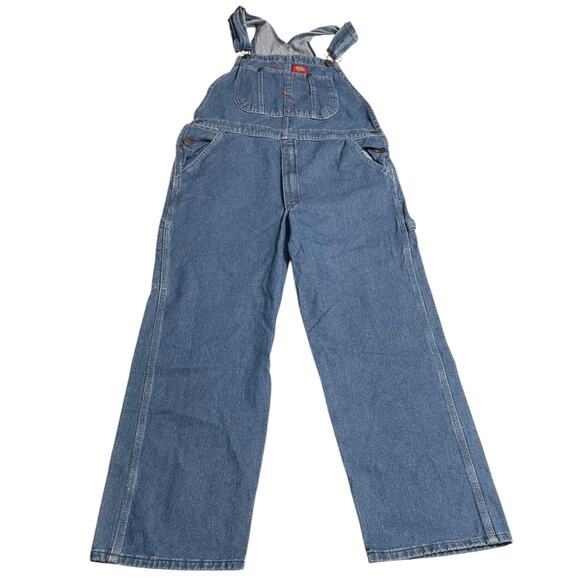 Dickies Mens Size 32 Carpenter Blue Denim Triple Stitch Bib Overalls Side Button - Picture 1 of 10